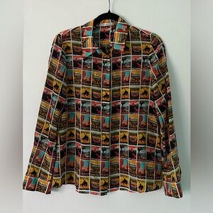 Wo Willa Western Printed Silk Shirt. Like New. Size Medium. Alice + Olivia